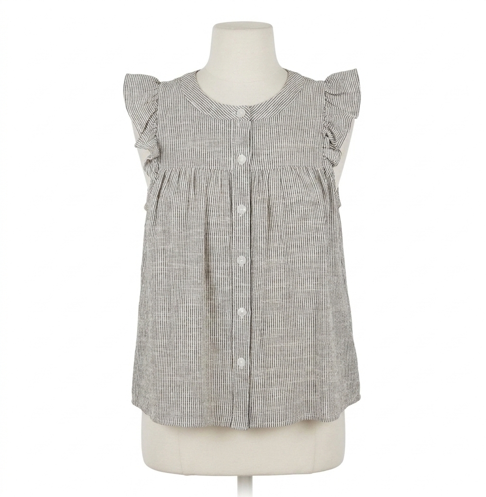 NEW GILLI round neck ruffle sleeve top in gray